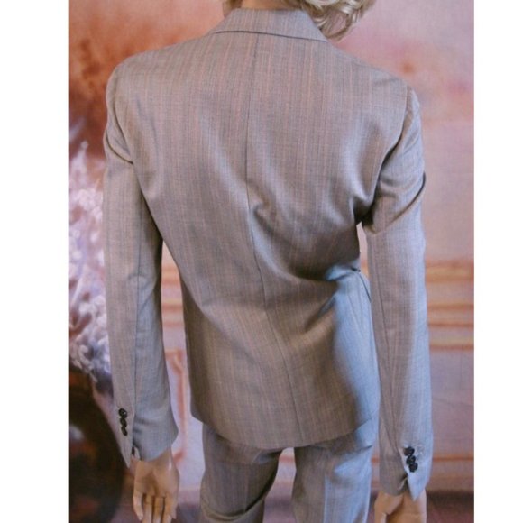 $1690 New Yves Saint Laurent  Grey Stripe Fitted Classic Wool Silk Jacket 4 - Picture 6 of 8